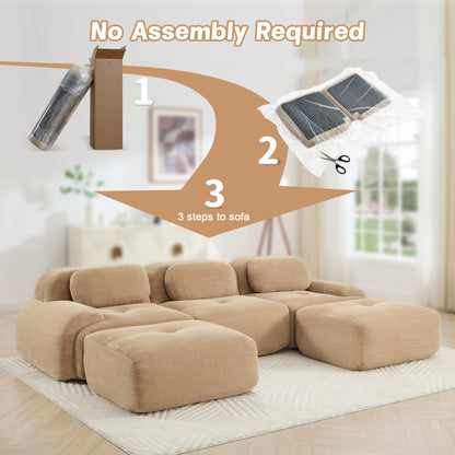 U-shaped modular sofa premiumCorduroy Fabric fabric no assembly anti-slip design pet-friendly extra-wide curved armrests 32D high-resilience sponge for living rooms bedrooms studie,Camel image 11