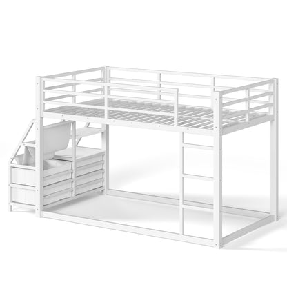 Twin over Twin bunk Bed with Storage Shelves and Drawers, Metal Bunk Bed with LED Lights for Teens, No Box Spring Need.White image 9