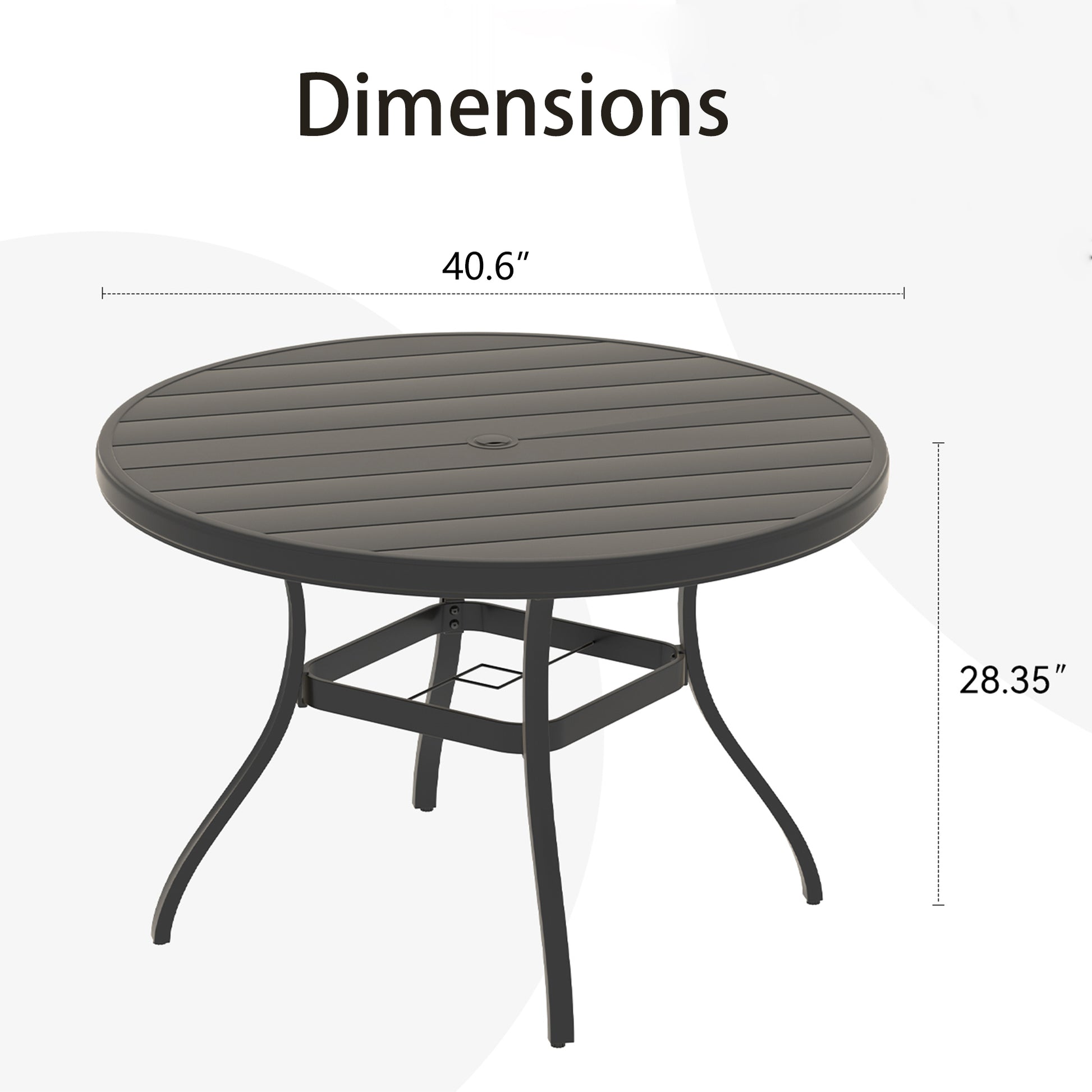 VRSHWO"Outdoor Round Patio Dining Table for 4-6, All Weather Metal Dining Table with Umbrella Hole for Deck Lawn Garden Backyard image 2