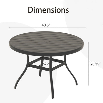 VRSHWO"Outdoor Round Patio Dining Table for 4-6, All Weather Metal Dining Table with Umbrella Hole for Deck Lawn Garden Backyard image 2