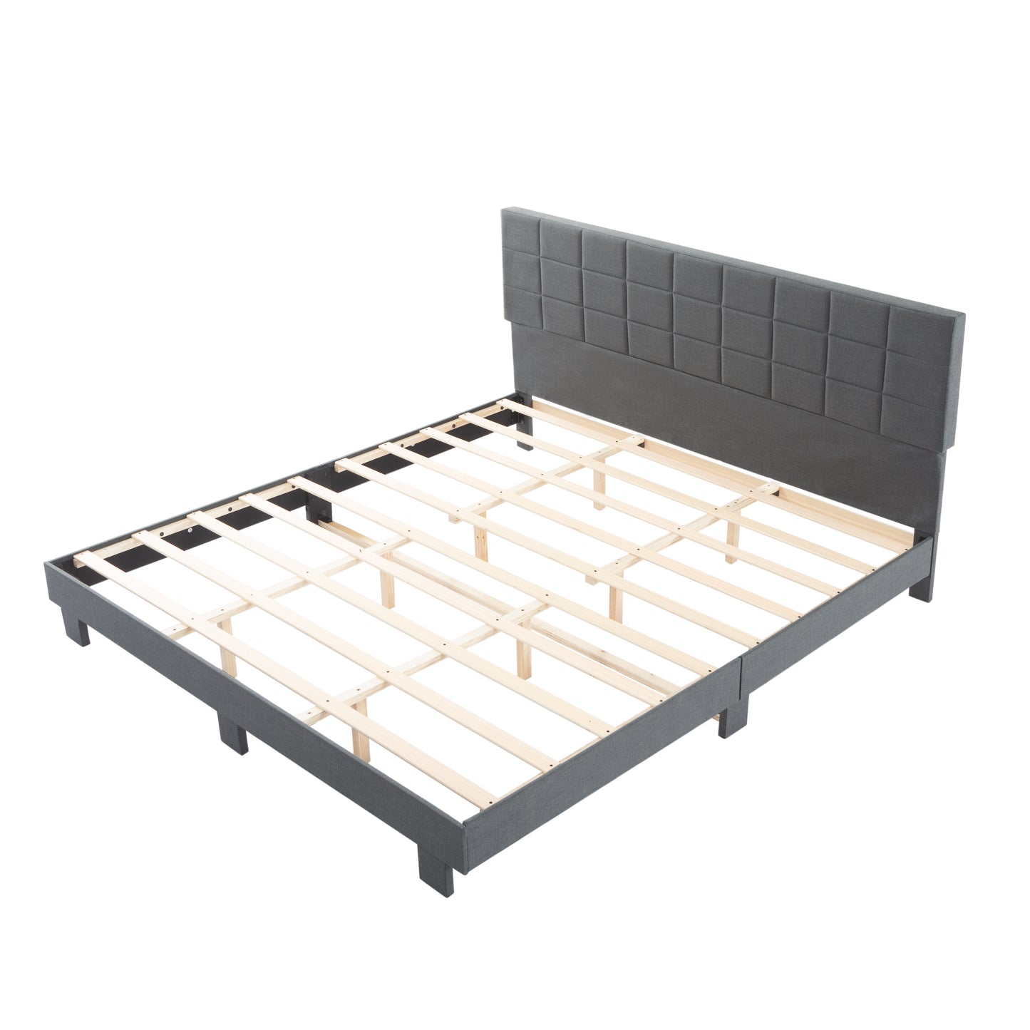 King Size Platform Bed Frame, Upholstered Tufted Headboard with Solid Wood Slats Support, Adjustable Height: 39.57～43.5 Inches, Dark Gray image 1