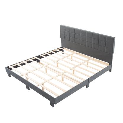 King Size Platform Bed Frame, Upholstered Tufted Headboard with Solid Wood Slats Support, Adjustable Height: 39.57～43.5 Inches, Dark Gray image 1