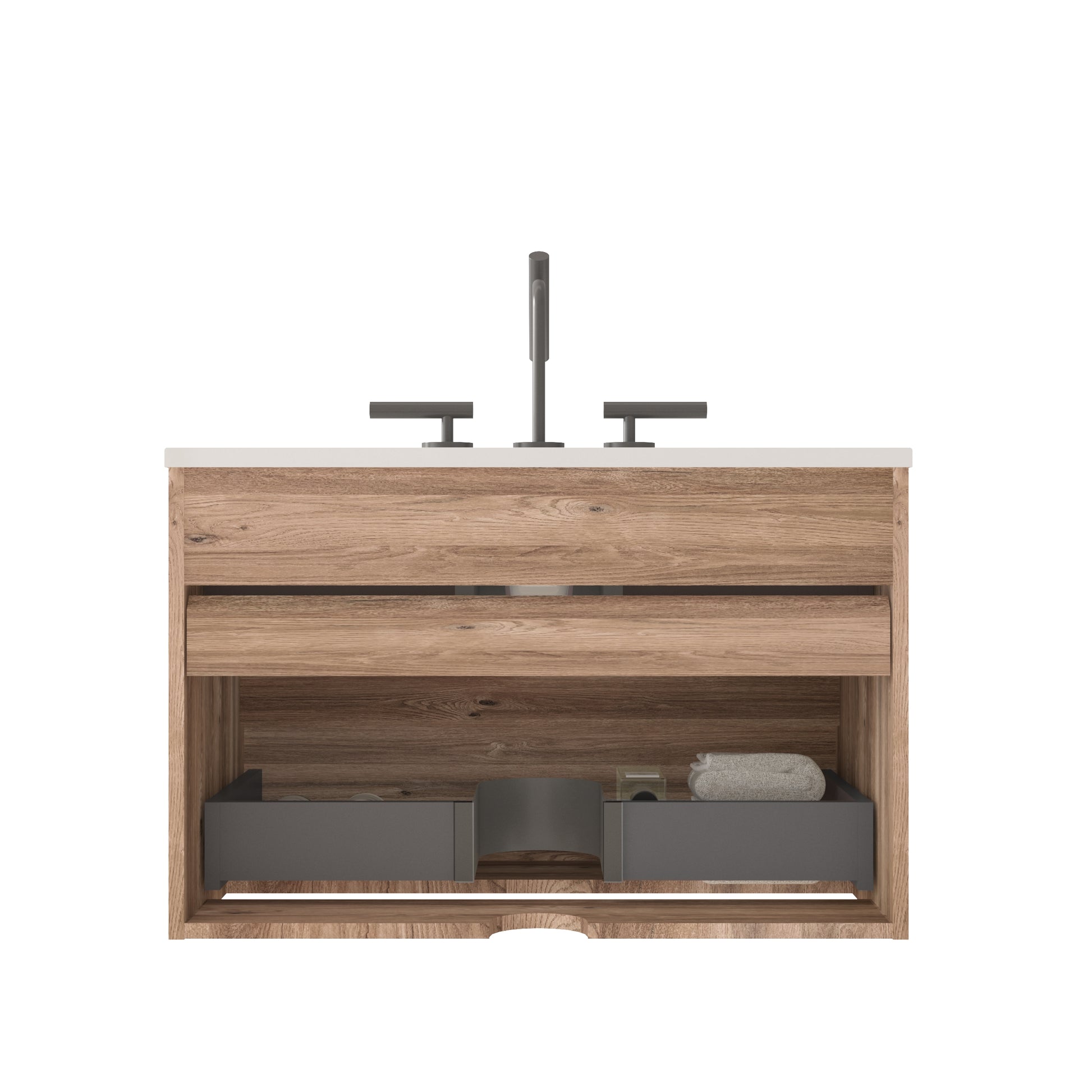 Gloria 30" Wall Mounted Rough Oak&Rough Oak Bathroom Vanity with Integrated Ceramic Sink with Overflow, with 3 holes, Large Storage Floating Bathroom Vanity for Modern Bathroom, KD image 10