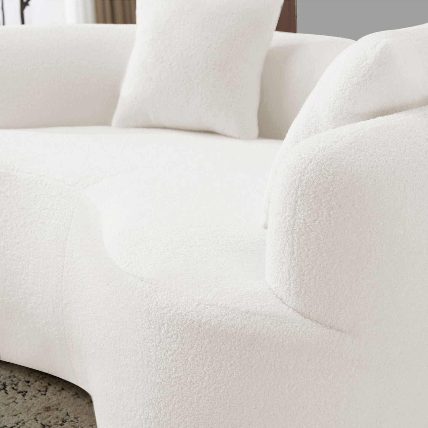 66.93 Inch Curved Loveseat White Full Compression Sponge Sofa, Teddy Velvet Fabric, No-Assembly Compact Sofa for Small Spaces & Apartments, 350 lbs Capacity image 12