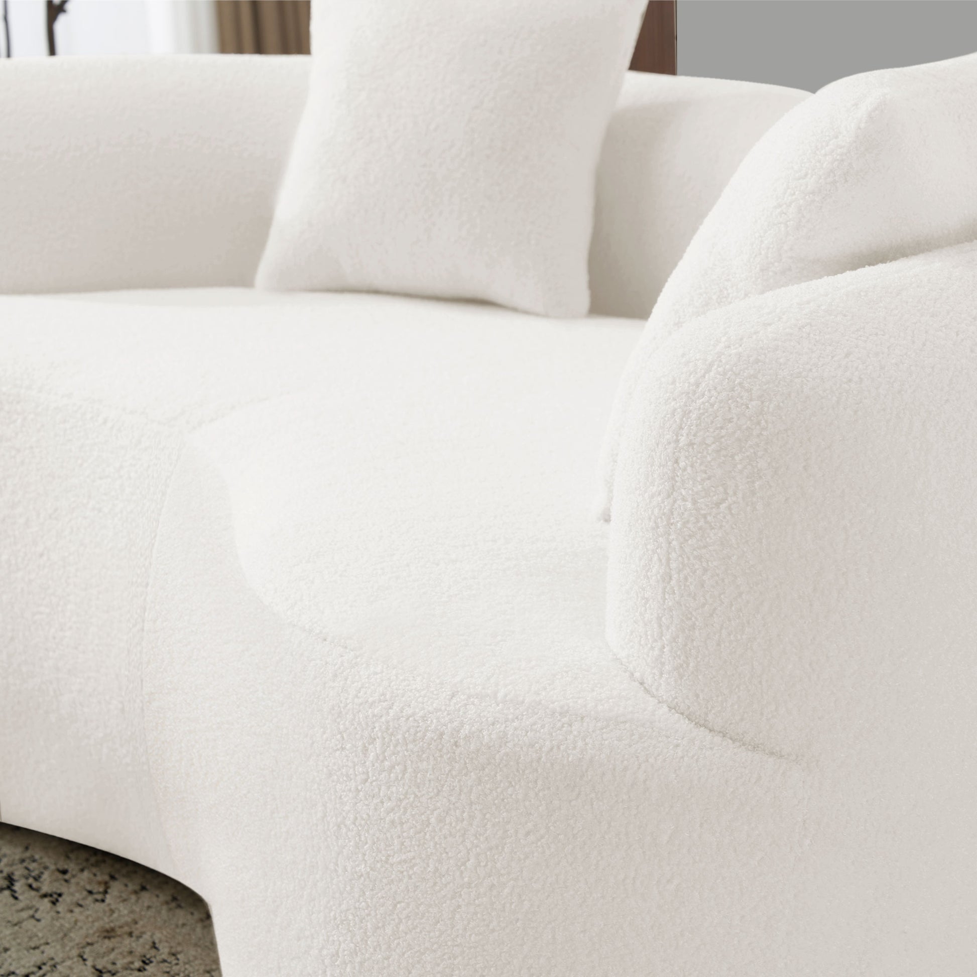 66.93 Inch Curved Loveseat White Full Compression Sponge Sofa, Teddy Velvet Fabric, No-Assembly Compact Sofa for Small Spaces & Apartments, 350 lbs Capacity image 12
