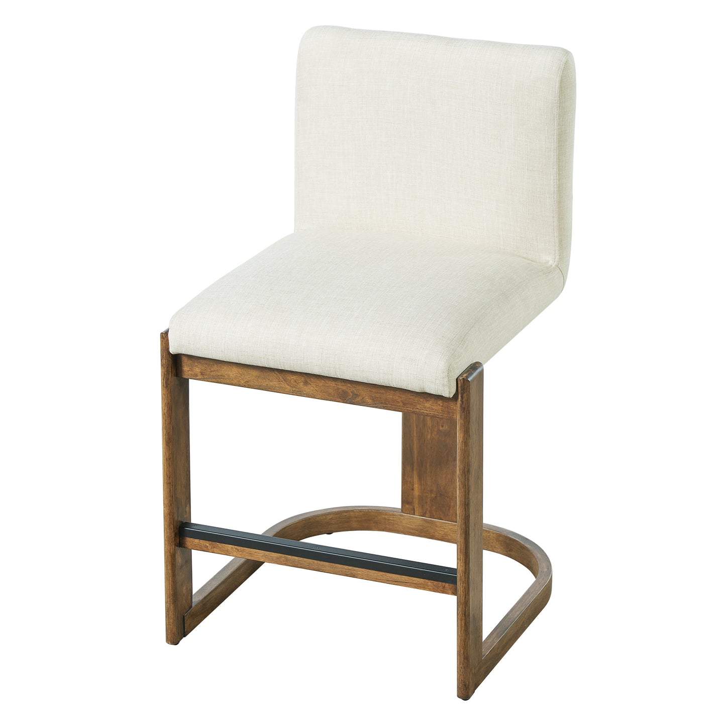 Modern Bar Stools Set of 2, 24" Solid Wood Counter Height Barstools, Linen Upholstered Kitchen Island Chair With Walnut-Finished Wood Legs for Home Bar Coffee Shop,Beige image 11