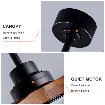 Ceiling Fans with Lights and Remote 52'' Outdoor Ceiling Fan with 6 Speed Noiseless Reversible DC Motor, Indoor 3 Blade Wood Ceiling Fan for Farmhouse Bedroom Living Room Gazebo Patio Black image 6