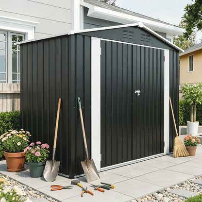 8ft x 4ft Outdoor Metal Storage Shed with Lockable Latch for Backyard, Patio, Lawn,Black(7.81*3.64 FT) image 1