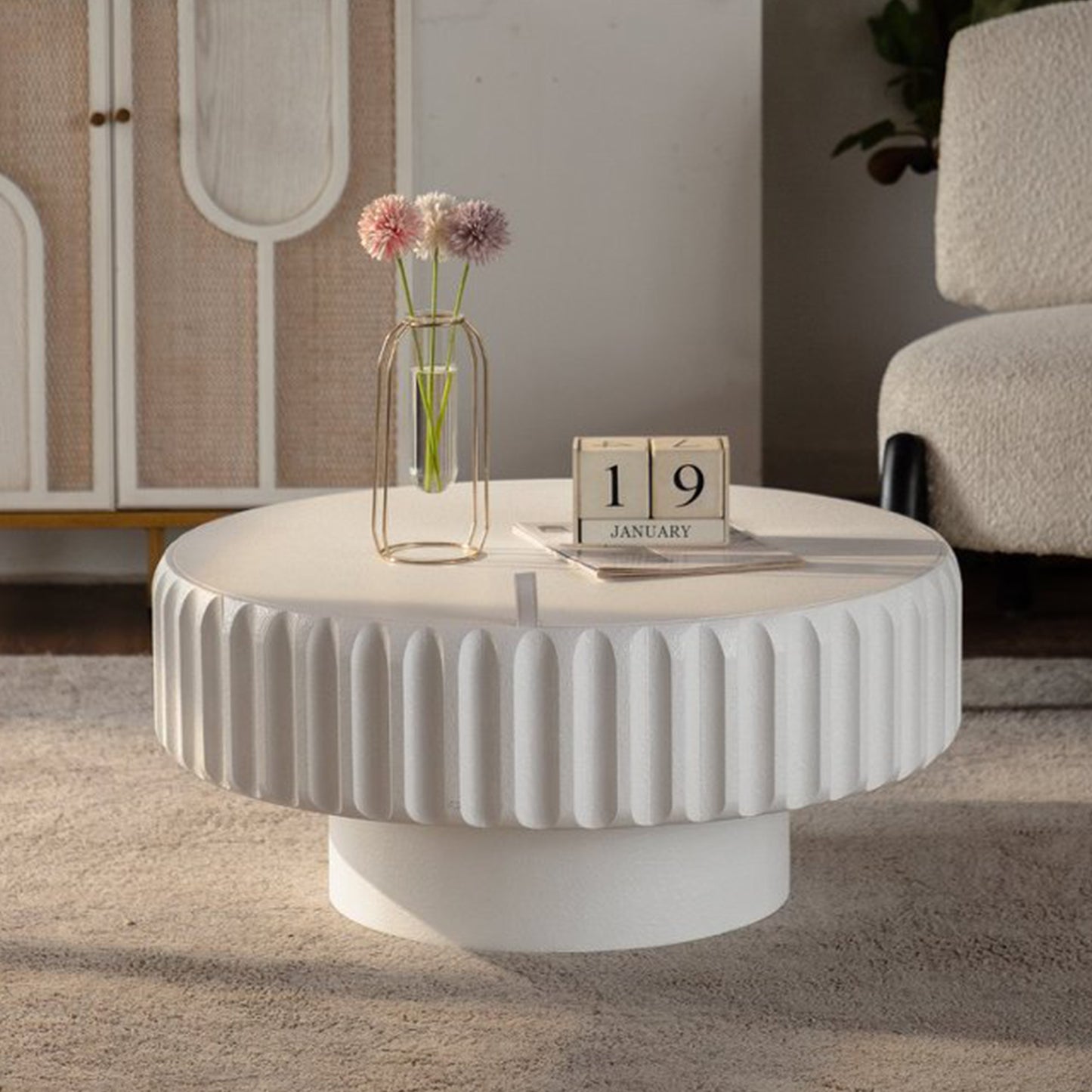Round Fluted Storage Table with Lift-Off Lid, Sleek Texture, Perfect for Modern Living image 2