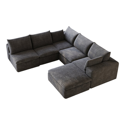 99*103" Cloud Sofa,Corduroy Fabric,Deep Seat Couches,Double-layer design,Removable Cushion,No Assembly, DIY Combination for Living room, Bedroom,Conference room,Apartment,Dark Grey image 10