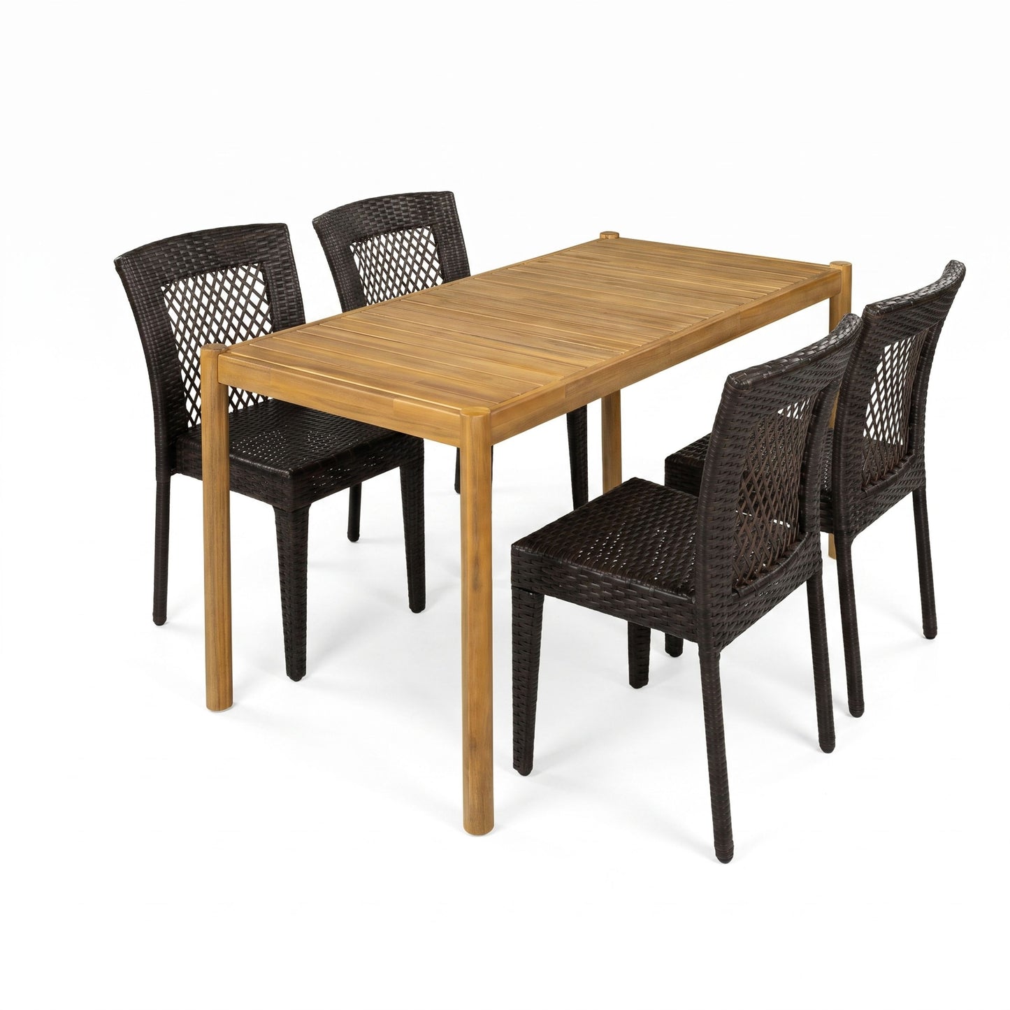 5-Piece Outdoor Dining Set, Acacia Wood Rectangular Patio Table & 4 PE Rattan Iron Frame Dining Chairs image 5