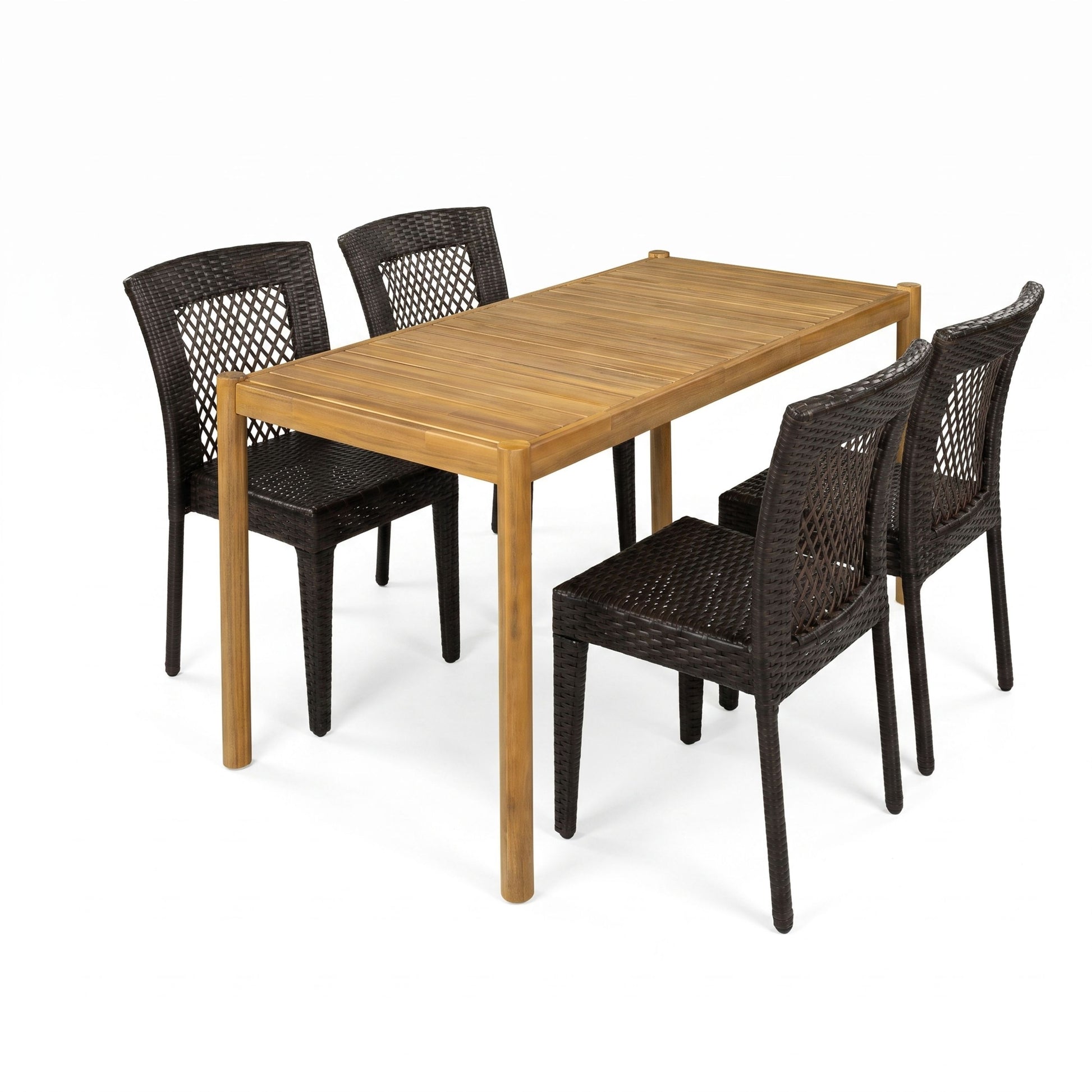 5-Piece Outdoor Dining Set, Acacia Wood Rectangular Patio Table & 4 PE Rattan Iron Frame Dining Chairs image 5