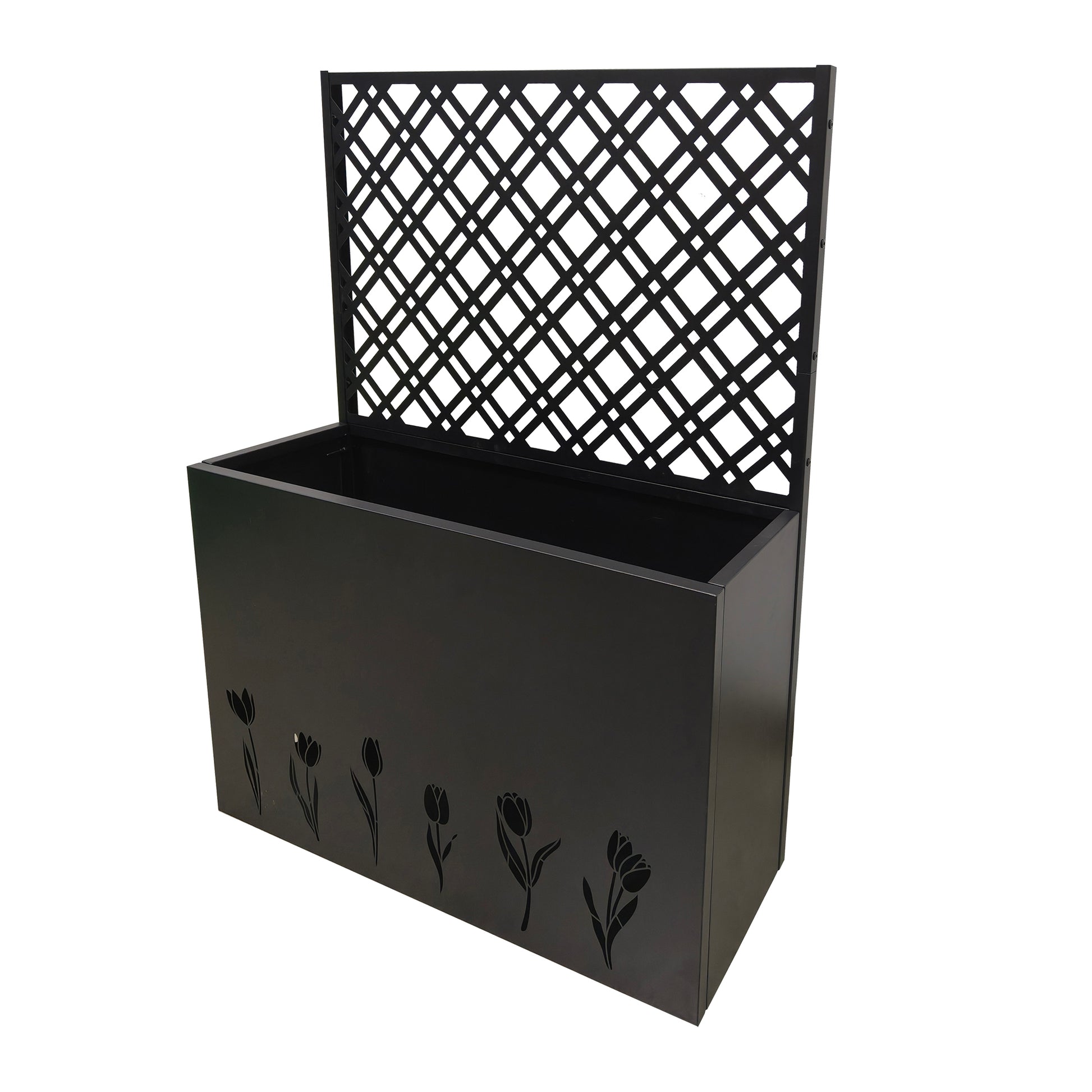 Tall Metal Planter Raised Garden Bed with Trellis 35.5in L x 11.9in W x 47.3in H - Large Flower Box Privacy Screen for Porch, Patio, Garden, Commercial Décor, Tulip Black image 10