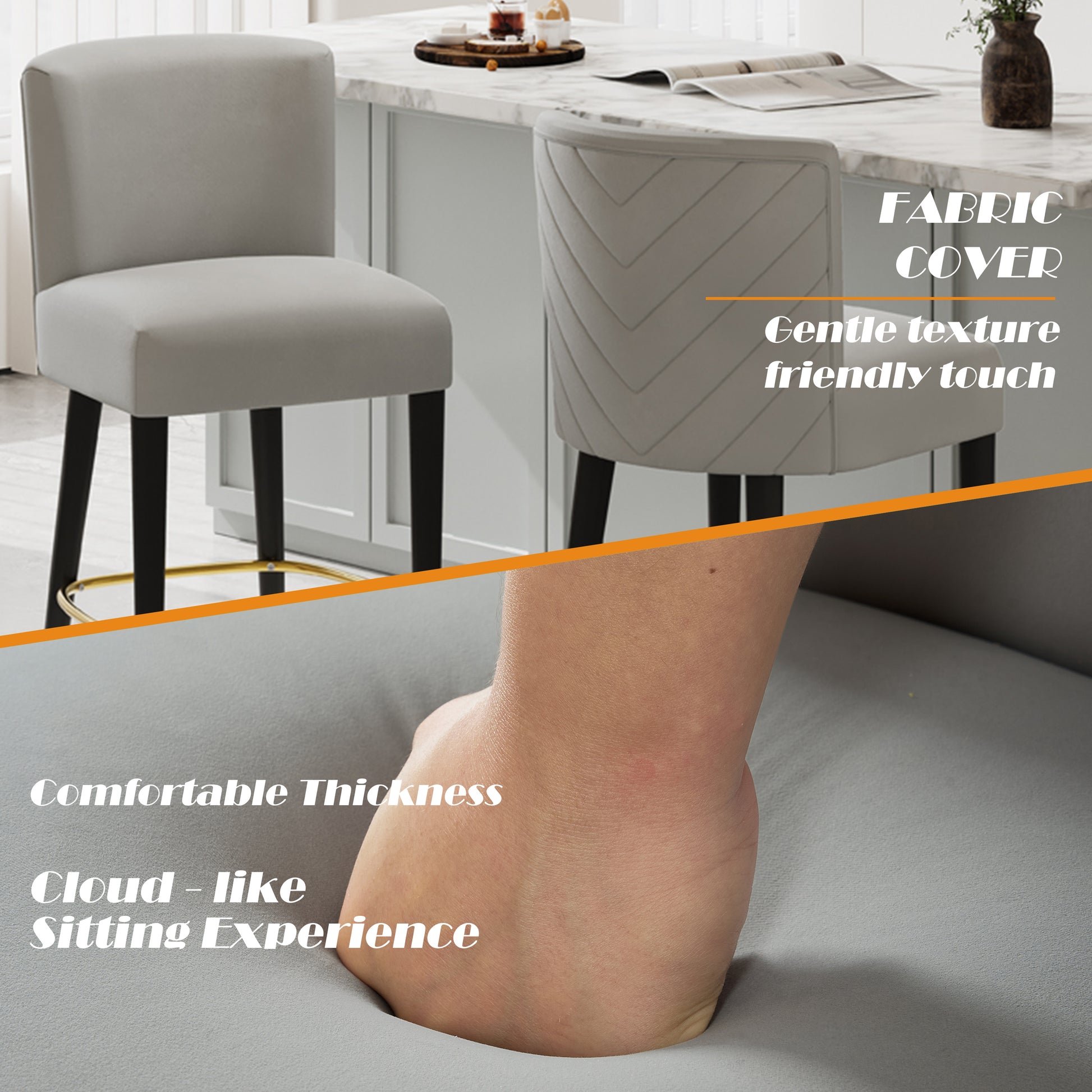 27inch-counterstool, modern design with a smooth, light - colored fabric and circular footrest with a gold - colored finish,creates a sophisticated and luxurious look--Grey image 2