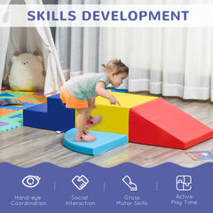 Qaba Foam Play Set for Toddlers and Children, Easy-to-clean 4 Piece Soft & Safe Kids Climbing Set for Crawling or Sliding, Multicolor