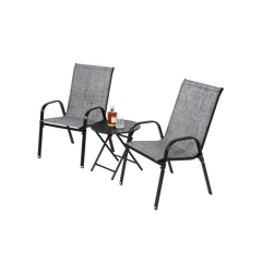 3 Piece Patio Set - Outdoor Camping Chairs & Folding Table (Grey)