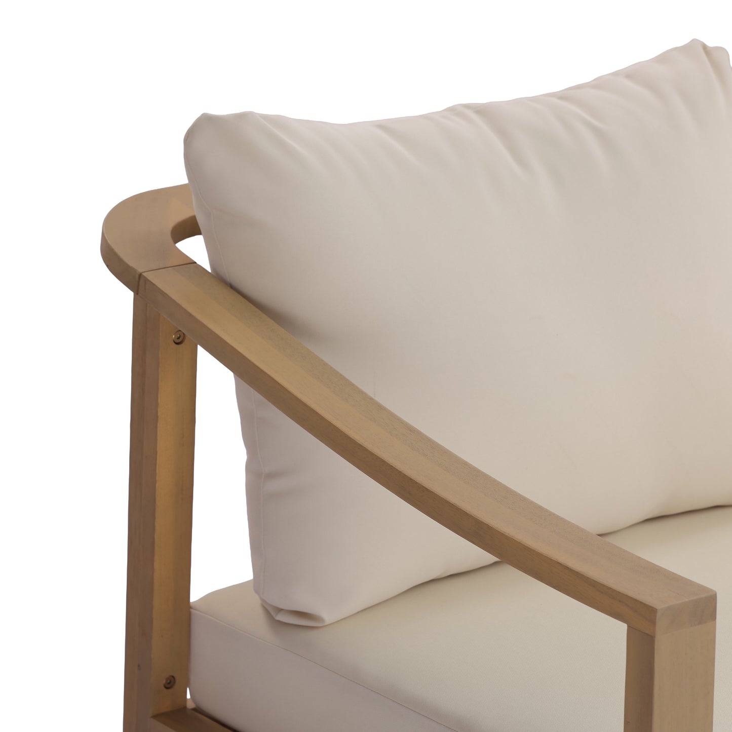 77.95" outdoor acacia wood frame, 26.38" deep seat design with soft cushion, three-seater sofa,slatted wood backrest,suitable for porches,gardens,backyards,and balconie (Light Teak+Beige Cushion) image 11