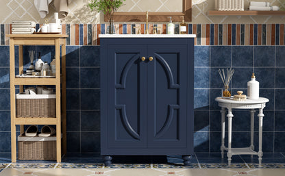 24" Modern Bathroom Vanity with Ornate Elliptical Motif Design & Soft-Close Hinges, Bathroom Cabinet with Back Open Structure, Ball-Turned Legs with French Elegance image 12