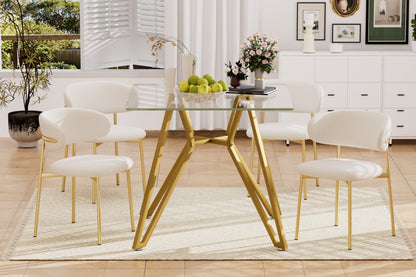 35.4-inch square tempered glass dining table, suitable for 2-4 people, space-saving small kitchen dining table, equipped with sturdy metal table legs,suitable for dining room, living room,Gold image 8