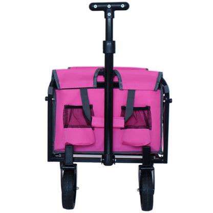 Expandable Dual-Layer Utility Wagon with 100% Extra Space - 225lbs Grocery Cart for Camping, Shopping, Sports, Gardening, Fishing, Pink image 4