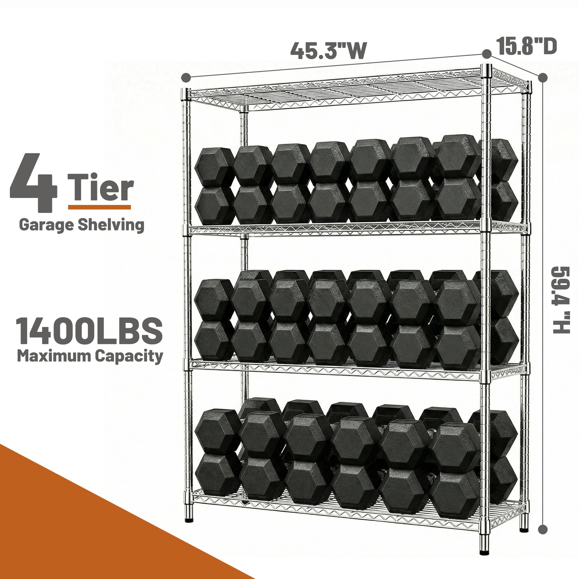 1400 Lbs 4-Shelf Storage Shelves,Wire Shelving Heavy Duty Metal Storage Shelving Unit Adjustable Garage Shelving Rack Pantry Kitchen (Chrome, 4 Tier,15.8" D x 45.3" W x 59.4" H) image 4
