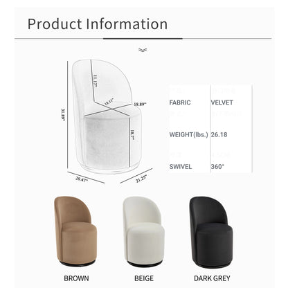 Set Of 1 Upholstered Kitchen & Dining Room Barrel Chair, Mid Century Modern Round Velvet Dining Chair, 360 Degree Swivel Comfy Armless Accent Makeup Vanity Side Chair for Bedroom Living Room image 7