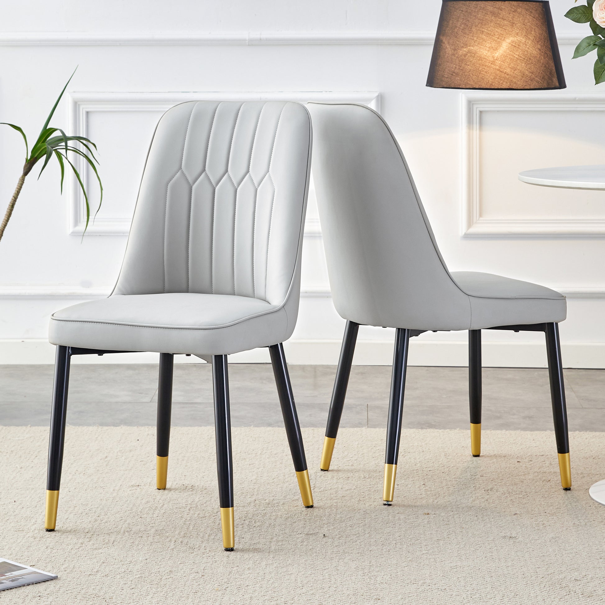 Light gray dining chairs and living room chairs. PU material and metal legs, suitable for kitchen, living room, and dining room, 2 piece set (light gray+PU)C-007 image 2