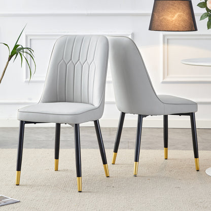 Light gray dining chairs and living room chairs. PU material and metal legs, suitable for kitchen, living room, and dining room, 2 piece set (light gray+PU)C-007 image 2