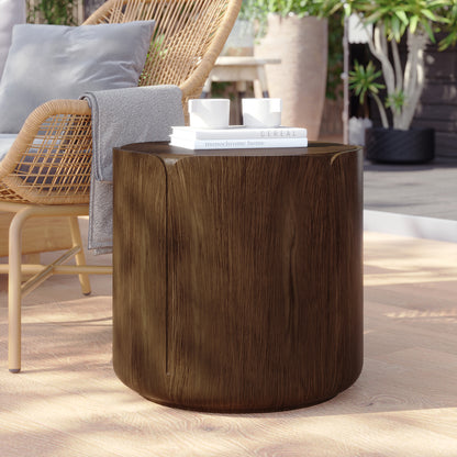 19.29"H Round Outdoor Indoor Side Table, Modern Wood Grain Patio Garden Stool, Sturdy MGO (Magnesium Oxide) Waterproof, No-Assembly Table for Patio, Garden, Backyard, Living Room (Brown) image 4