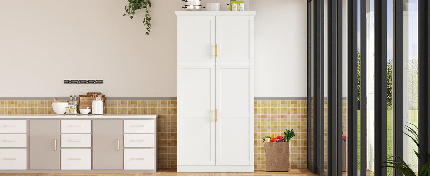 [Assembly Video Provided] TOPMAX 35.5x17.6x70.9inch Freestanding Kitchen Pantry Cabinet, Tall Storage Cabinet with 4 Doors, 2 Door Shelves, 8 Pull-out Trays and Adjustable Shelf for Dining Room, White image 4