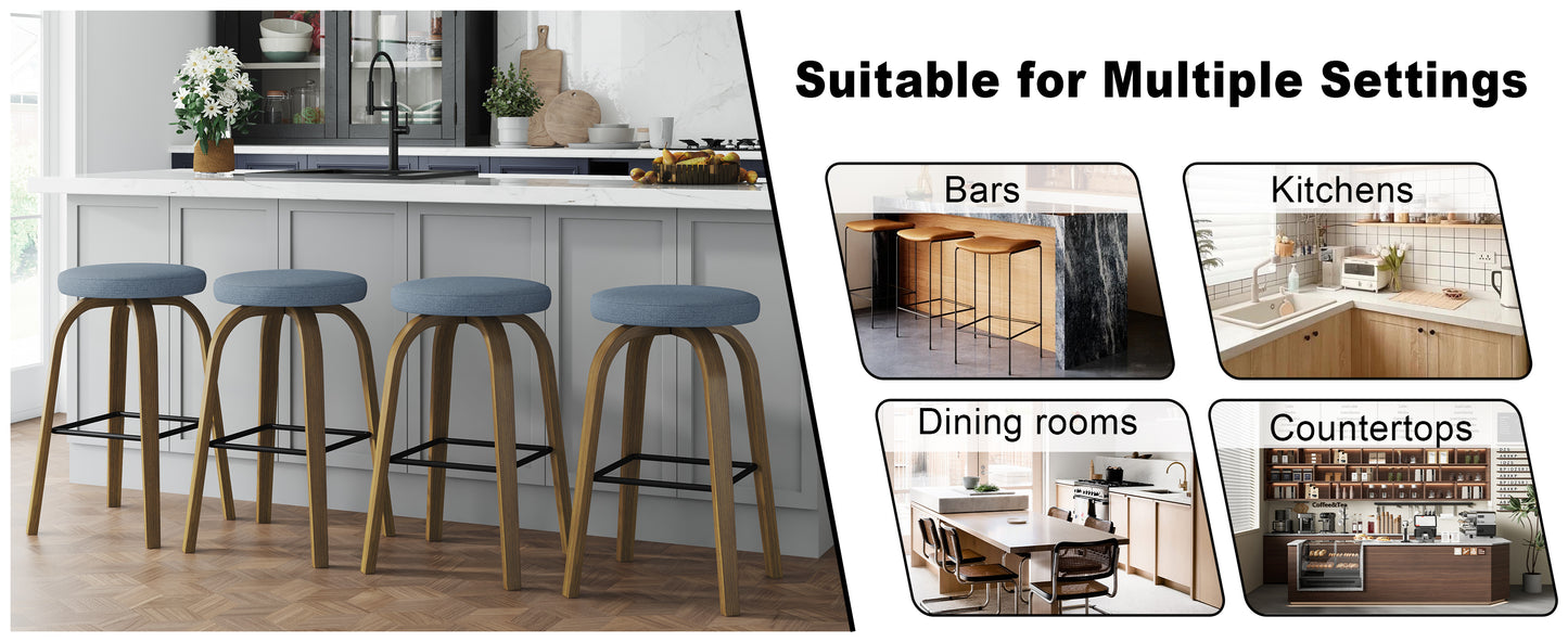 AILUNWALL Swivel Bar Stools Set of 2, Bar Height Backless 30″ Bar Stool, Fabric Upholstered Seat, Sturdy Wood Legs and Metal Footrest, Mid-Century Modern Island Stools for Home Bars, Restaurants, Blue image 8