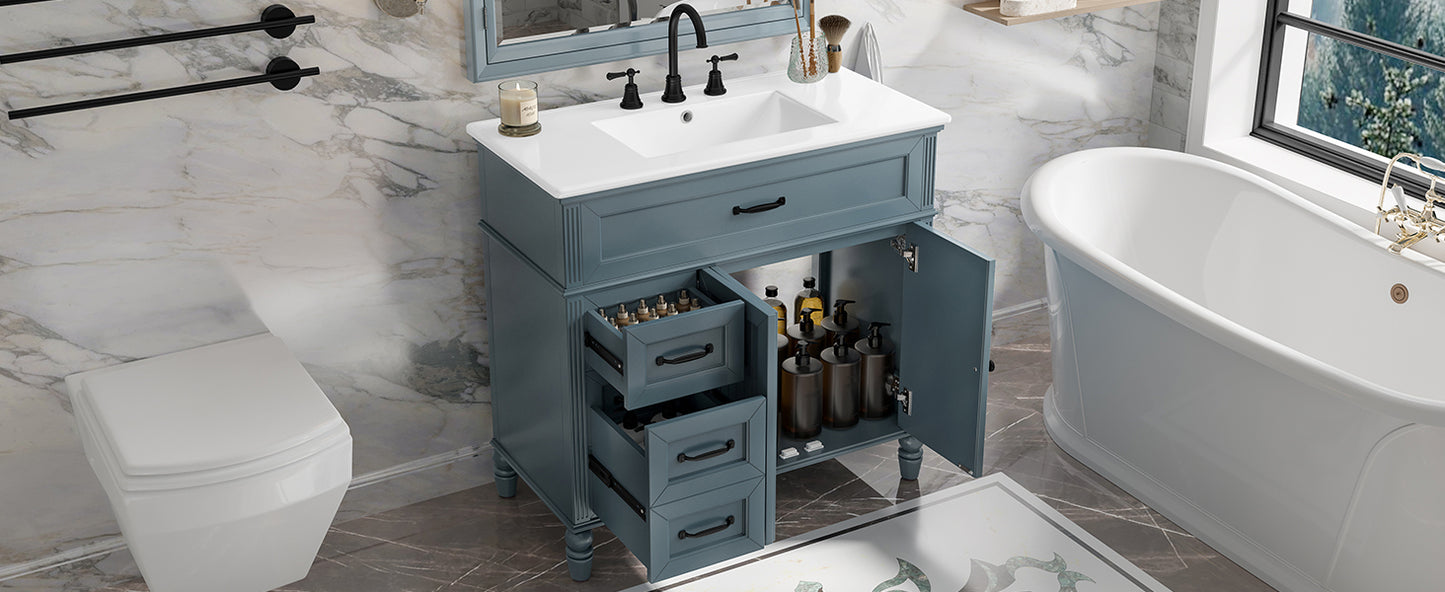 [Video] 36" Bathroom Vanity with Sink, Bathroom Cabinet with Drawers, Solid Frame and MDF Board, Two Packages, Gray Blue (Same SKU: N725P195410C/N759P340019C) image 8