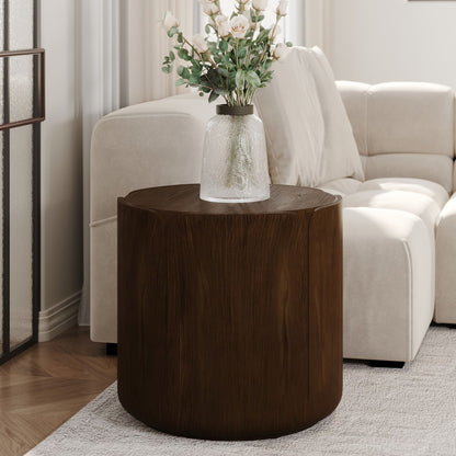 19.29"H Round Outdoor Indoor Side Table, Modern Wood Grain Patio Garden Stool, Sturdy MGO (Magnesium Oxide) Waterproof, No-Assembly Table for Patio, Garden, Backyard, Living Room (Brown) image 1