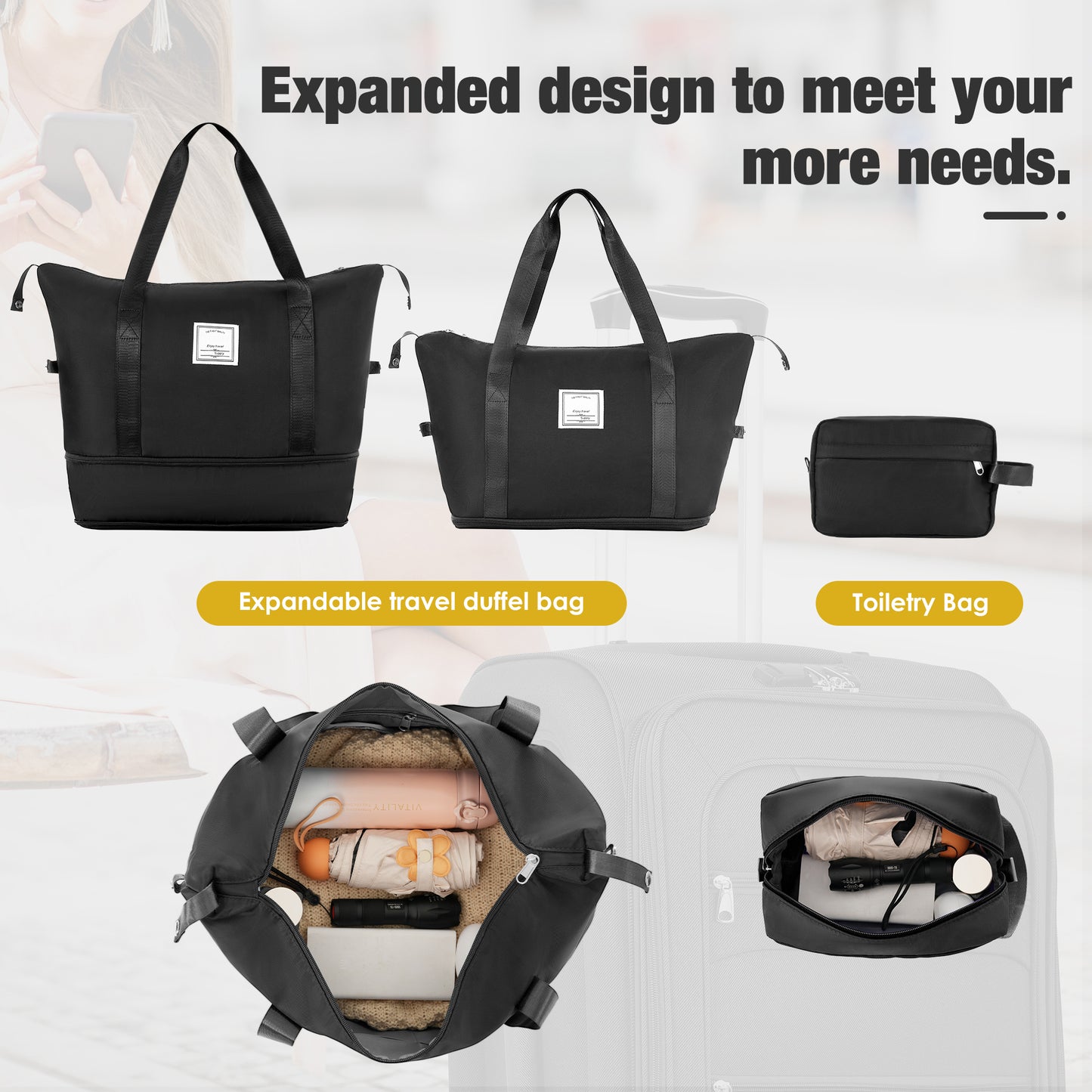 Softside Luggage Expandable 3 Piece Set Suitcase with Duffel Bag Upright Spinner Softshell Lightweight Luggage Travel Set-22/26/30 IN image 4