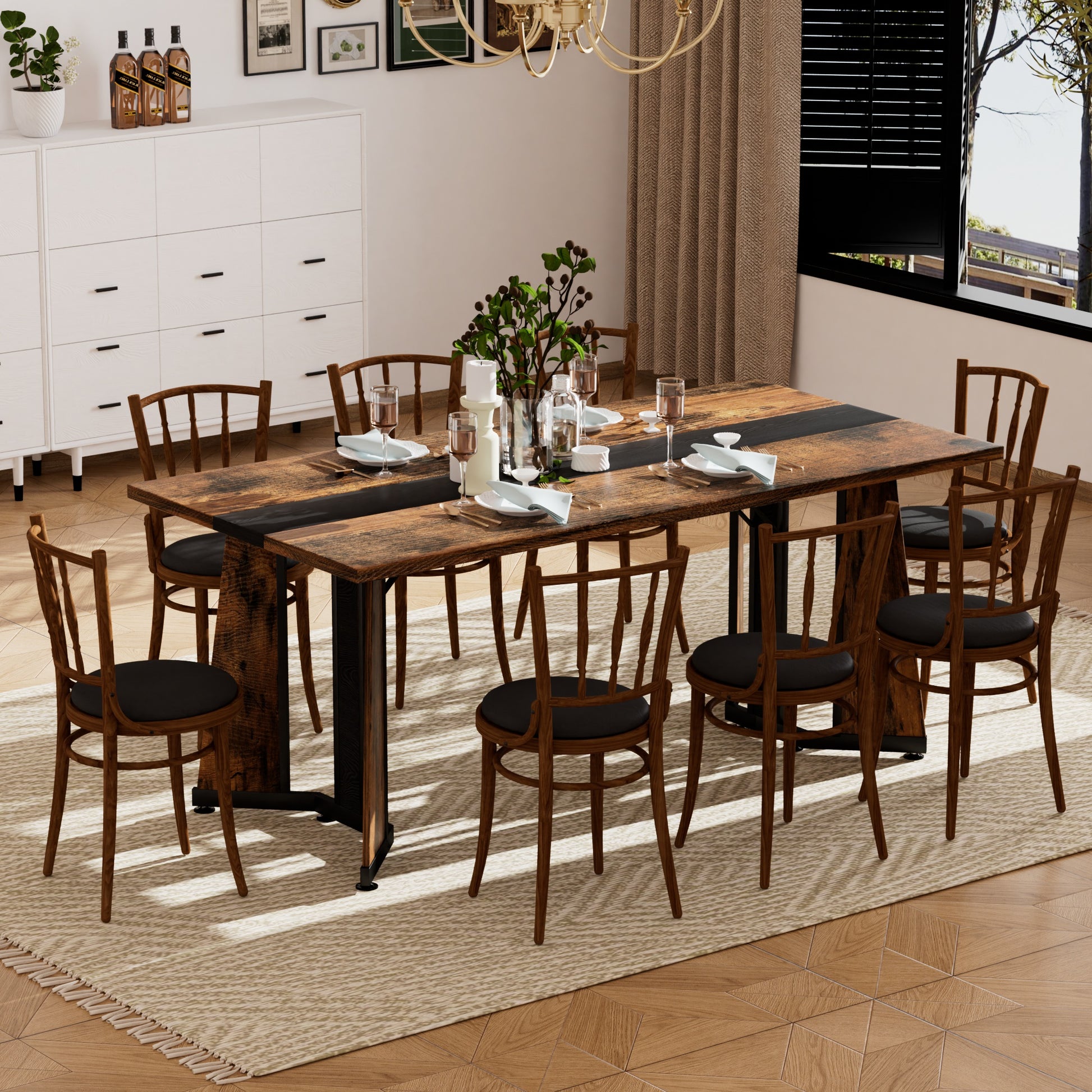 70.9"Rectangular Large Dining Table, Waterproof Large Desk for 8 People, Deluxe Family Dining Table with Adjustable Legs for Kitchen,Living Room,Office, Rustic Brown,70.9''W x 35.4''D x 30.3''H image 3