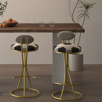 Football Print Bar Stools Set of 2 Upholstered Counter Height Barstool for Kitchen Island S-shaped Velvet Metal Dining Chairs (Gold Frame & Creamy White Back) image 5
