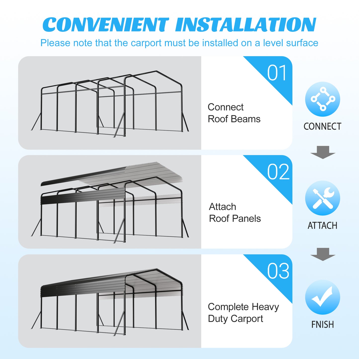 13x20 FT Metal Carport,Garage with Upgraded Triangle Reinforced Frame&4 Poles,Galvanized Steel Hardtop Roof,Heavy-Duty All-Weather Shelter for Car,Truck,Boat,Outdoor Storage image 9