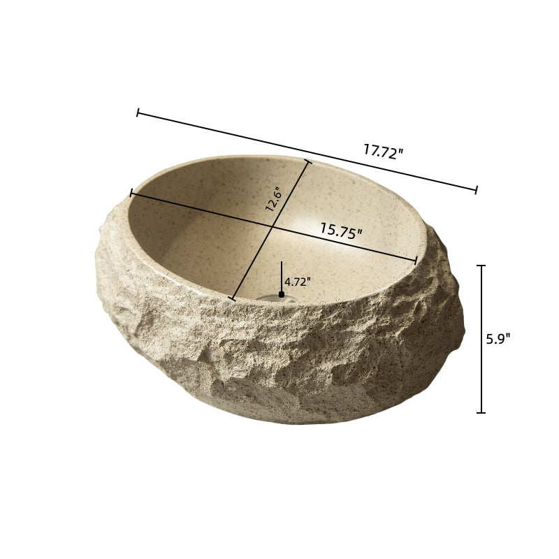 Luna 18'' Bathroom Sink, Irregular Oval Resin Vessel Basin with Stone Pattern, Artistic Style Sink, NO Faucet, Beige Color image 6