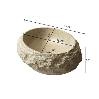 Luna 18'' Bathroom Sink, Irregular Oval Resin Vessel Basin with Stone Pattern, Artistic Style Sink, NO Faucet, Beige Color image 6