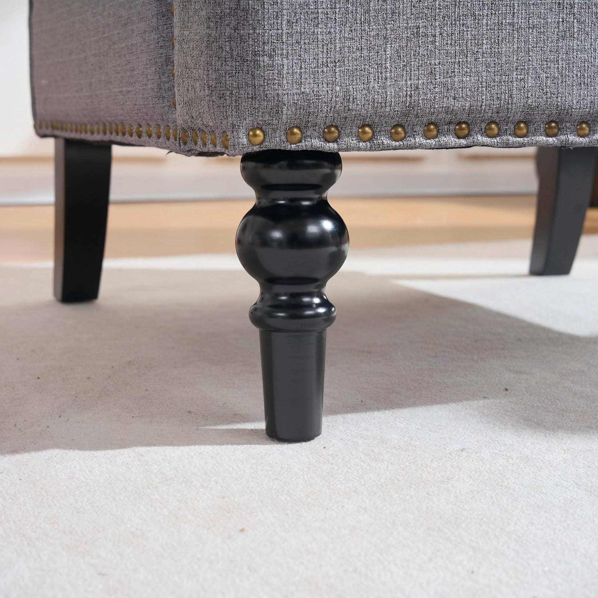 Tufted Club Chair with pillow, Accent Chair, Upholstered Button Armchair, Linen Fabric Corduroy Sofa Chairs for Bedroom, Living Room, Mid Century Modern with Studded Reading Chair, Gray image 7