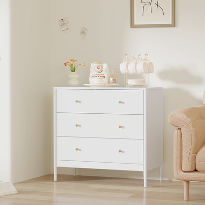3 Drawer Dresser Chest, Modern White Storage Cabinet, MDF Wood Organizer for Bedroom, Living Room, Entryway, Small Space Furniture image 1