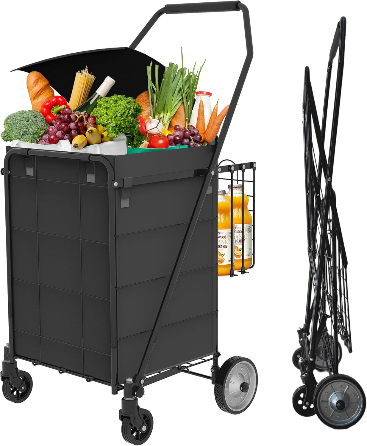 Shopping Cart Grocery Cart on Wheels - Waterproof Bag Included, 10-min Assembly Utility Wagon, Lightweight Shopping Cart with 360° Swivel Wheels for Grocery, Apartments, Laundry, Max Load 100 lbs image 6