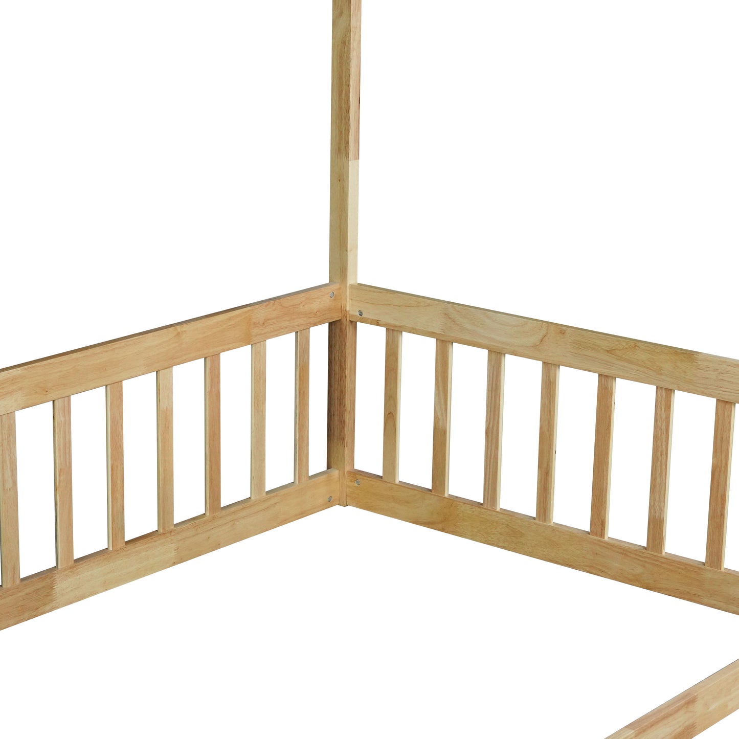 Twin Size Canopy Frame Floor Bed with Fence,Guardrails,Natural (Old Sku:W504P143279) image 4