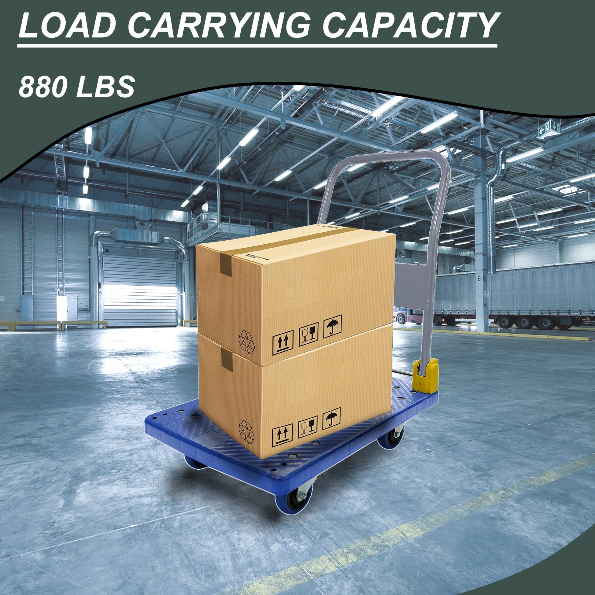 Foldable Platform Push Hand Truck Cart, 880 lbs. Weight Capacity, 2 Swivel Brake Wheels image 4