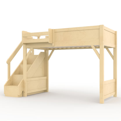 Twin Size Loft Bed with Built-in Wardrobe and Storage Space, Solid Wood Loft Bed with Beside Shelves, Full-length Guardrails and Stairs, No Box Spring Needed, Natural image 7