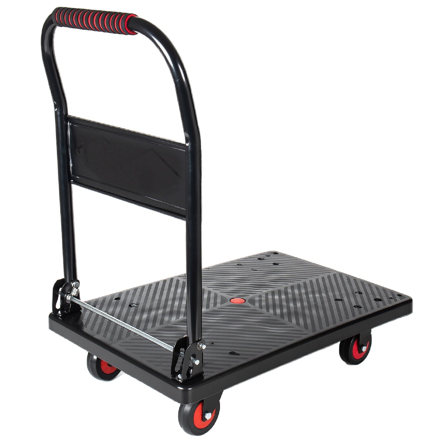 28-3/4" Long x 18-3/4" Wide Platform Truck, Foldable Handcart with 4'' TPR 360-Degree Silent Wheels, 330lbs Heavy-Duty Push Dolly Cart, 4 Steel Load-Bearing Beams for Warehouse Garage Home Use image 7