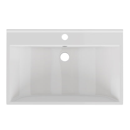 24 Inch Bathroom Vanity Sink Top,Ceramic Basin,2.6-inch Thickened Ceramic Basin,Does Not Include Faucet and Drain,Glossy White image 2