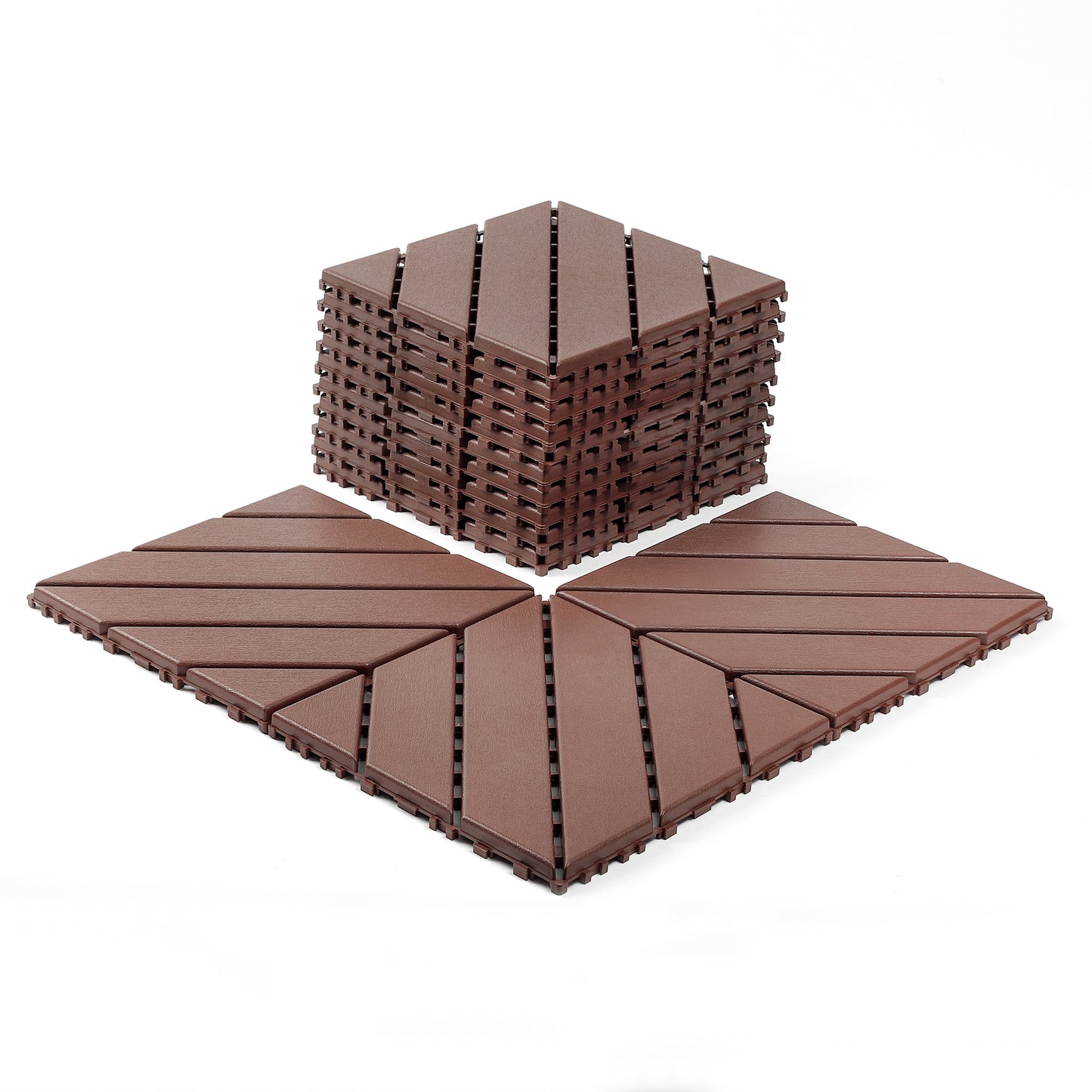 Plastic interlocking decking tiles, 44 packs of terrace decking tiles, 12 inches x 12 inches waterproof for all-weather use, backyard pool decking tiles, Brown image 4
