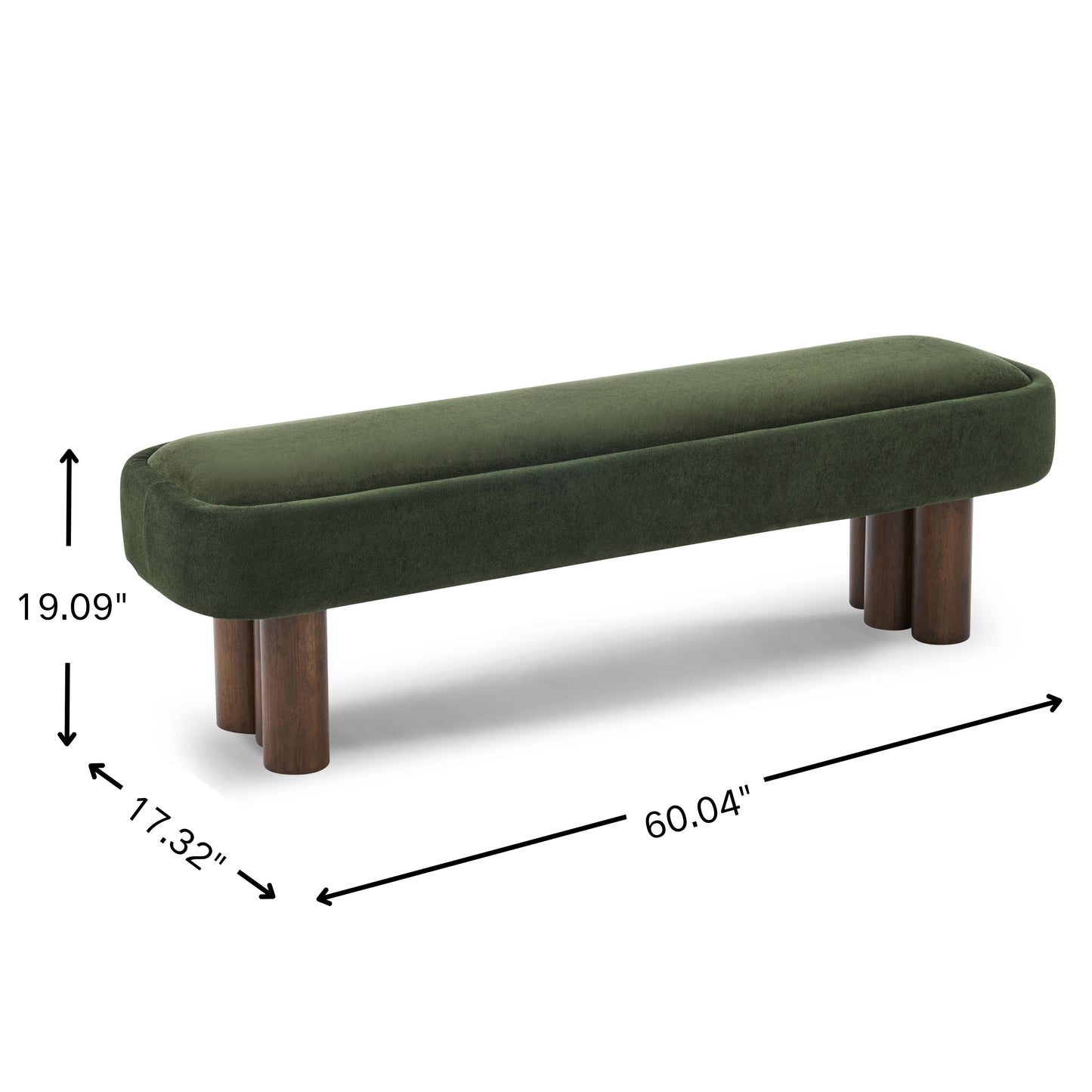 Indoor Green Fabric Dining Bench with Walnut Color Legs, 60.04'L Upholstered Seating for Kitchen, Dining Room and Living Space,250lbs Capacity image 3