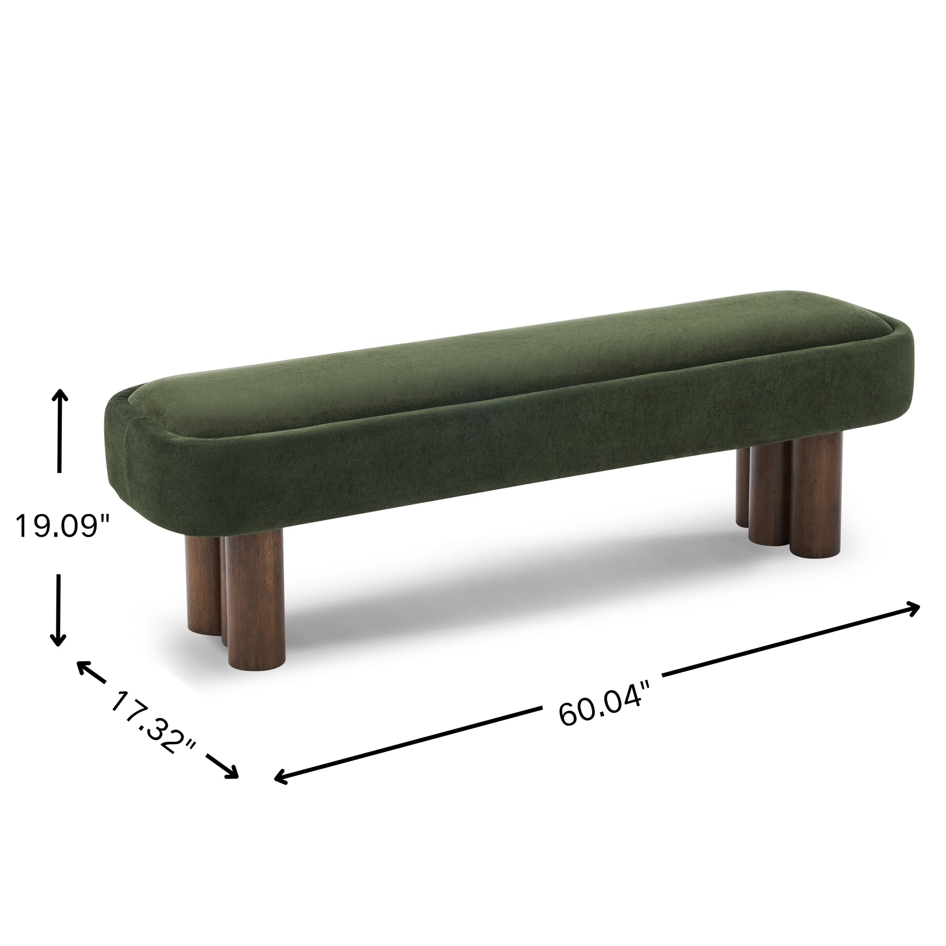 Indoor Green Fabric Dining Bench with Walnut Color Legs, 60.04'L Upholstered Seating for Kitchen, Dining Room and Living Space,250lbs Capacity image 3
